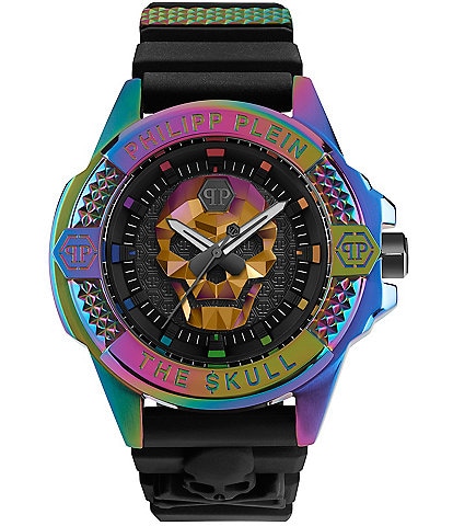 Philipp Plein Men's The Skull Rainbow Quartz Analog Black Silicone Strap Watch