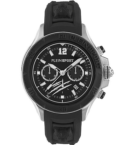 Philipp Plein Men's Warrior Tech Chronograph Black Silicone Strap 47mm Watch