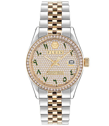 Philipp Plein Women's Date Superlative Arabic Crystal Quartz Analog Two Tone Stainless Steel Bracelet Watch