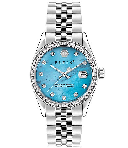 Philipp Plein Women's Date Superlative Crystal Quartz Analog Stainless Steel Blue Bracelet Watch