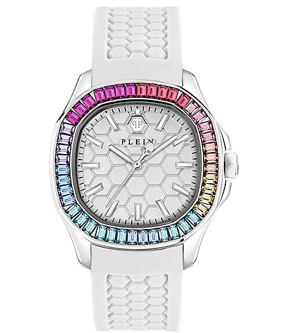 Philipp Plein Women's Spectre Crystal Quartz Analog White Silicone Strap Watch