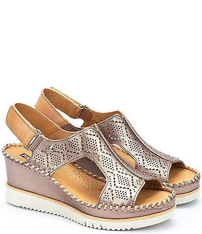 Pikolinos Aguadulce Leather Cut-out Perforated Platform Wedge Sandals