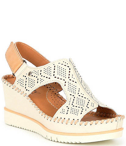 Pikolinos Aguadulce Leather Cut-out Perforated Platform Wedge Sandals