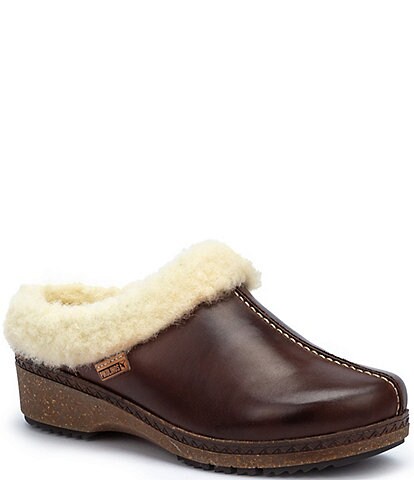 Pikolinos Granada Leather Faux Shearling Clogs