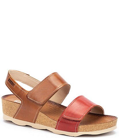 Pikolinos Mahon Color Block Leather Cork Wedge Sandals