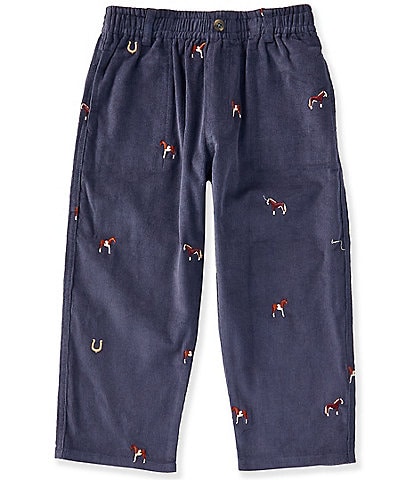Pink Chicken Boys Jackson Horse Embroidered Canvas Pull On Pants