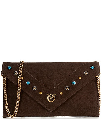 PINKO Flat Purse Suede Mini Turquoise Stud Shoulder Bag