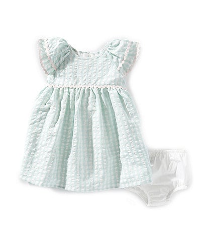 Pippa & Julie Baby Girls Flutter-Sleeve Gingham-Printed Seersucker Fit-And-Flare Dress