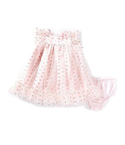 Pippa & Julie Baby Girls 12-24 Months Flutter-Sleeve Glitter-Accented Heart-Printed Float Dress