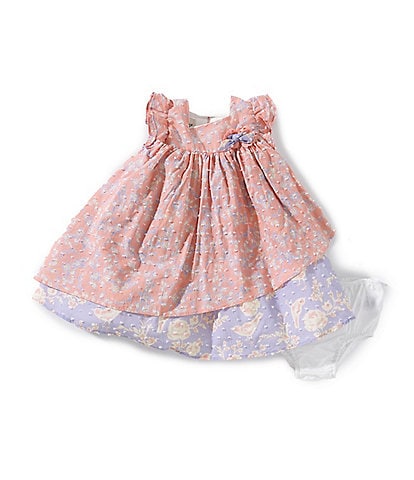Pippa & Julie Baby Girls 12-24 Months Flutter-Sleeve Willow Clip-Dot/Twin-Printed Empire-Waist Dress