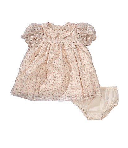 Pippa & Julie Baby Girls Newborn-9 Months Melissa Floral Mesh Peter Pan Collar Short Sleeve Dress