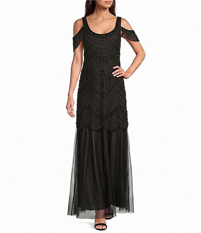 Pisarro Nights Off the Shoulder Beaded Gown