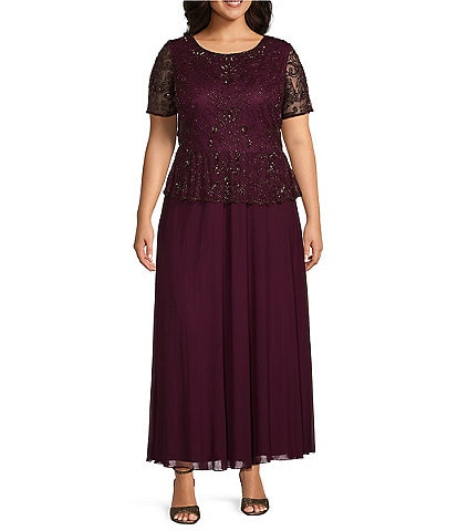 Pisarro Nights Plus Size Scoop Neck Short Sleeve Beaded Dress