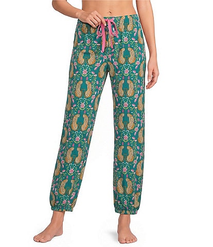 PJ Salvage Cheetah Floral Print Jersey Knit Drawstring Coordinating Sleep Jogger