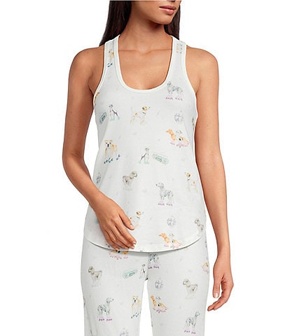 PJ Salvage Disco Dogs Sleeveless Scoop Neck Peachy Knit Coordinating Sleep Top