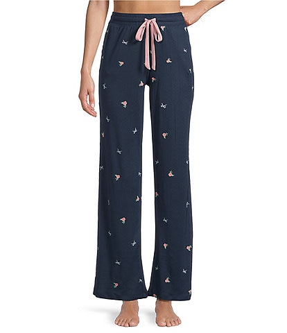 Pj Salvage Double Brushed Pointelle Rose Print Drawstring Tie Coordinating Sleep Pants