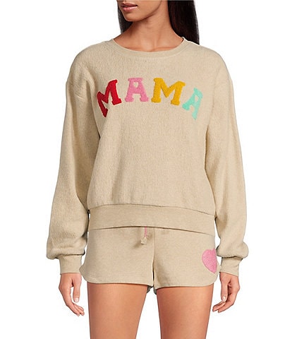 PJ Salvage Long Sleeve Crew Neck Brushed Terry Mama Coordinating Sleep Top