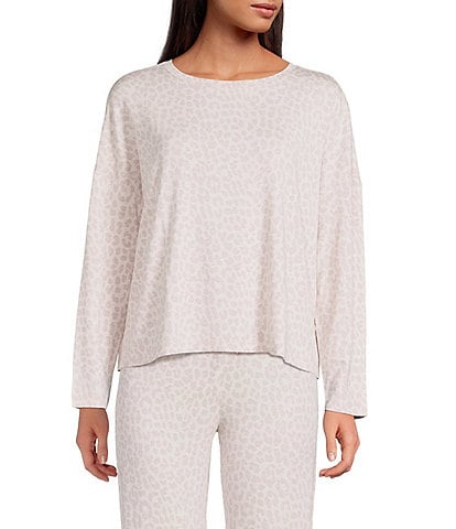 PJ Salvage Long Sleeve Crew Neck Jersey Knit Leopard Print Coordinating Sleep Top
