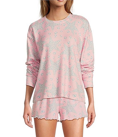 PJ Salvage Long Sleeve Crew Neck Peachy Jersey Knit Star Print Coordinating Sleep Top