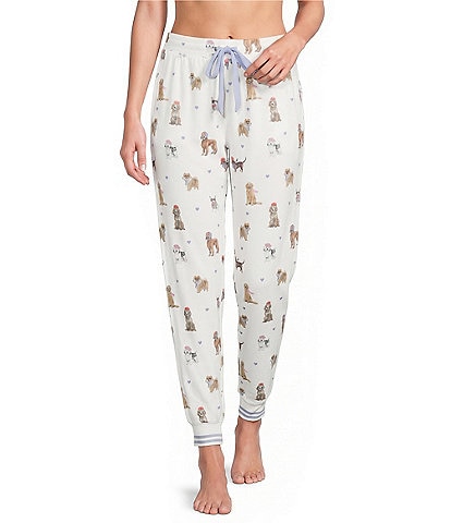 PJ Salvage Meet Me in Pawris Dog Print Peachy Knit Drawstring Coordinating Sleep Jogger