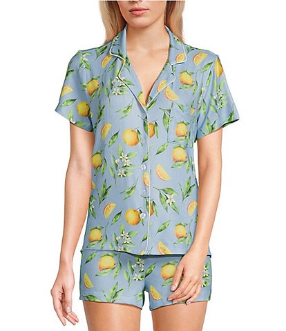 PJ Salvage Orange Print Short Sleeve Notch Collar Butter Jersey Pajama Set