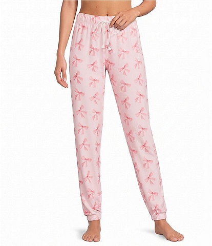 PJ Salvage Peachy Knit Bow Print Drawstring Tie Coordinating Sleep Jogger
