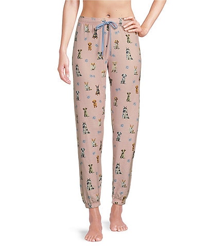 PJ Salvage Peachy Knit Coordinating Dog Print Sleep Jogger