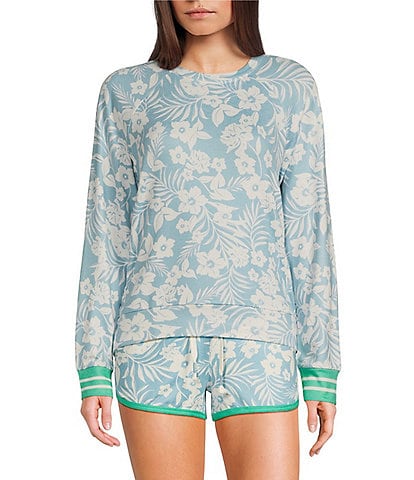PJ Salvage Peachy Knit Ocean Breeze Floral Long Sleeve Round Neck Coordinating Sleep Top