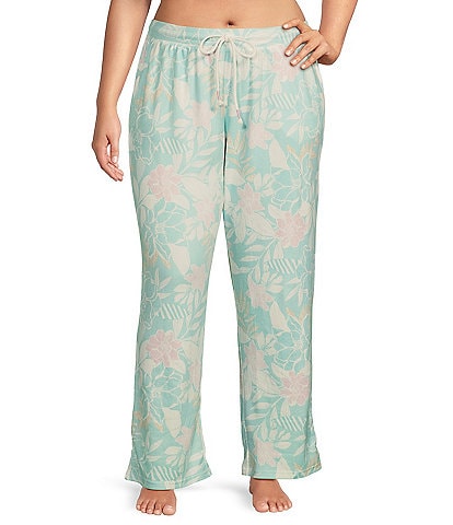 PJ Salvage Plus Size Floral Peachy Knit Elastic Waist Pocketed Coordinating Sleep Pant