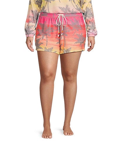 PJ Salvage Plus Size Peachy Knit Palm Ombre Print Coordinating Sleep Shorts