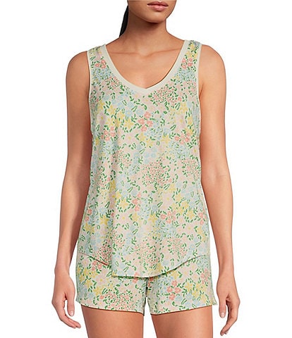 PJ Salvage Sleeveless V-Neck Jersey Knit Ditsy Floral Coordinating Sleep Top