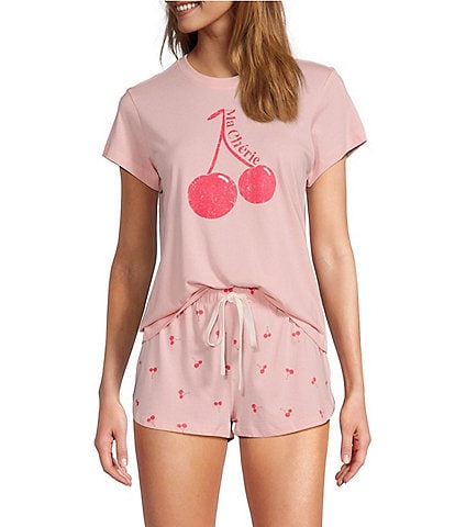 PJ Salvage Soft Jersey Knit Tee & Shorty Cherry Print Pajama Set