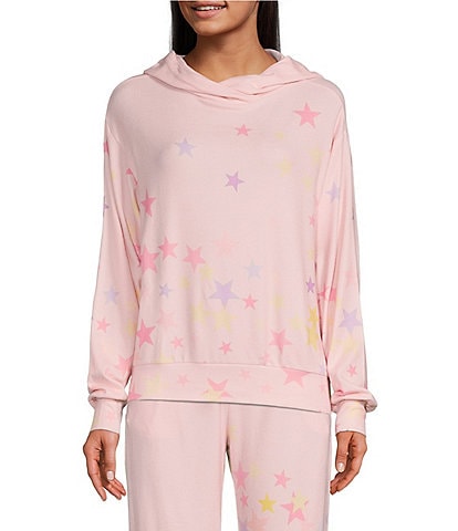 PJ Salvage Soft Peachy Knit Star Print Long Sleeve Coordinating Sleep Hoodie