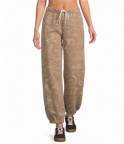 PJ Salvage Western Tonal Print Brushed Fleece Drawstring Tie Coordinating Lounge Pants