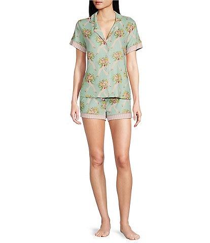 PJ Salvage x Adrian Valencia Floral Lady Butter Jersey Short Sleeve Notch Collar Shorty Pajama Set