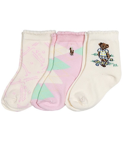 Polo Ralph Lauren Baby Girls 6-18 Magnolia Grove Girl Bear 3-Pack Socks