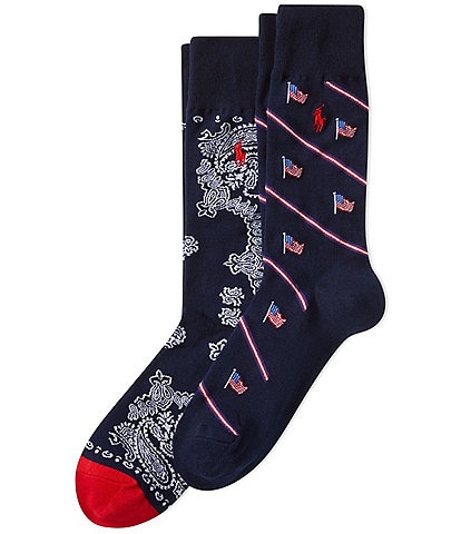 Polo Ralph Lauren Bandana/American Flag Crew Dress Socks 2-Pack