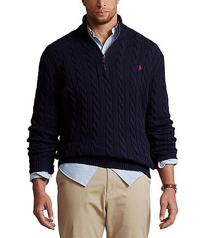Polo Ralph Lauren Big & Tall Cable-Knit Cotton Quarter-Zip Sweater