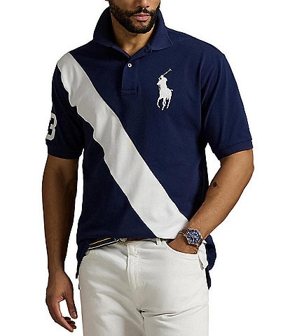 Polo Ralph Lauren Big & Tall Classic Fit Big Pony Mesh Diagonal Stripe Short Sleeve Polo Shirt