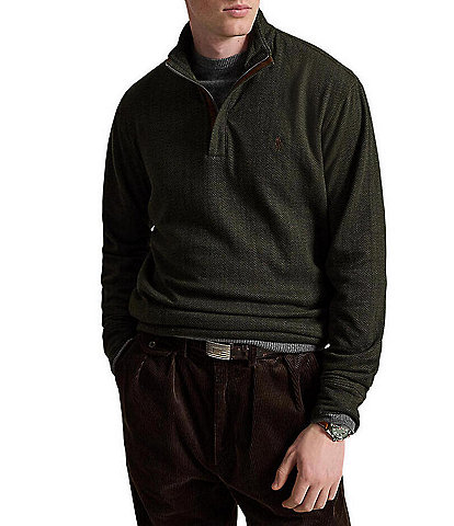 Polo Ralph Lauren Big & Tall Luxury Herringbone Printed Quarter-Zip Jersey Pullover