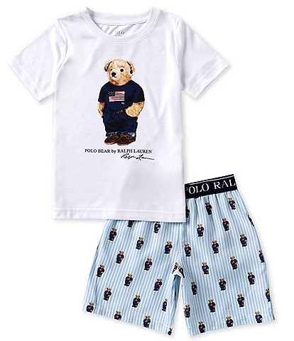 Polo Ralph Lauren Big Boys 8-20 Bear Graphic Jersey Sleep T-Shirt & Allover-Bear/Striped Patterned Woven Boxer Shorts Set