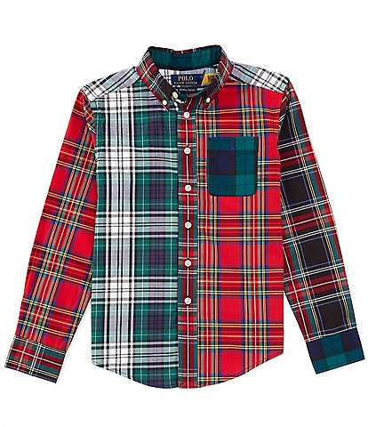 Polo Ralph Lauren Big Boys 8-20 Long Sleeve Mixed-Media Plaid Poplin Fun Shirt