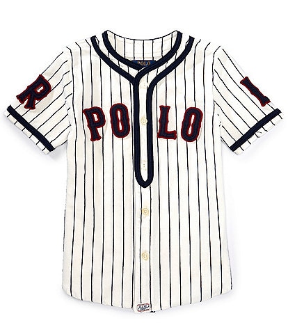 Polo Ralph Lauren Big Boys Short-Sleeve Pinstriped Logo Jersey Baseball Shirt