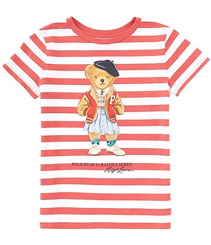 Polo Ralph Lauren Big Girls 7-16 Cap Sleeve Striped Polo Bear Jersey T-shirt
