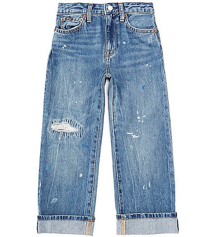 Polo Ralph Lauren Big Girls 7-16 High-Rise Wide-Leg Paint-Print Denim Jeans