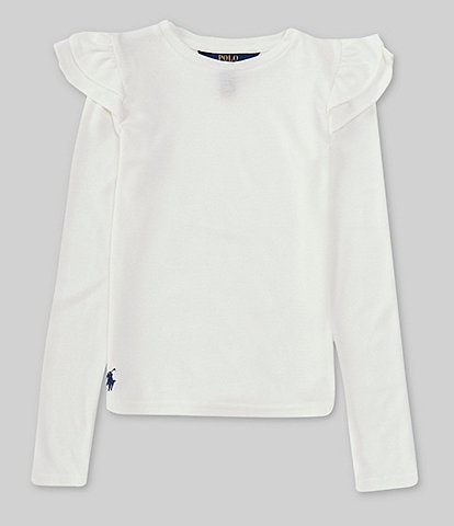 Polo Ralph Lauren Big Girls 7-16 Long Sleeve Ruffled Shoulder T-Shirt