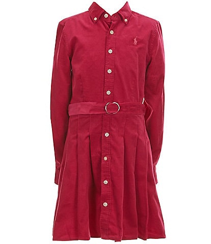 Polo Ralph Lauren Big Girls 7-16 Long Sleeve Belted Pleated Corduroy Shirtdress