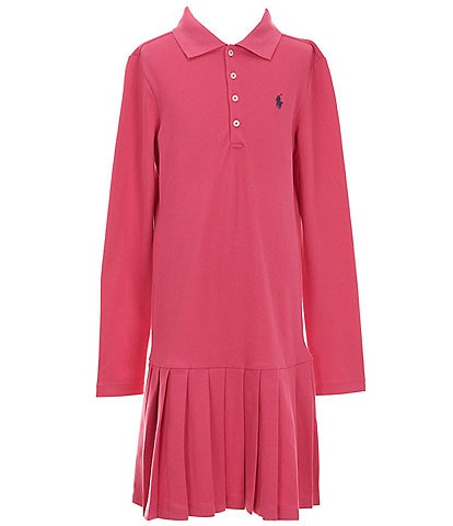 Polo Ralph Lauren Big Girls 7-16 Long-Sleeve Pleated Stretch Mesh Drop-Waist Dress