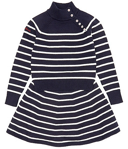 Polo Ralph Lauren Big Girls 7-16 Long-Sleeve Solid/Striped Nautical-Inspired Sweater & Striped Skirt Set