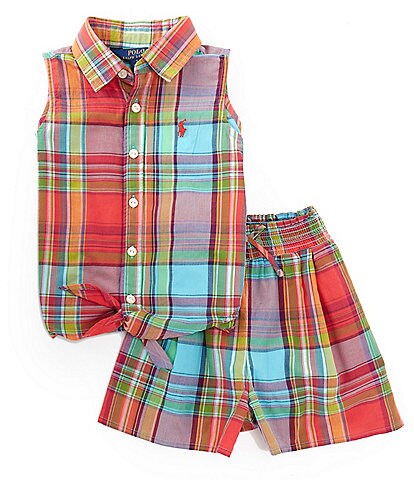 Polo Ralph Lauren Big Girls 7-16 Madras Sleeveless Shirt & Short Set